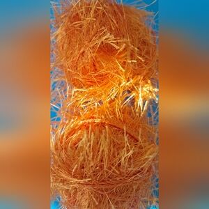 2 Skeins of Lion Brand Yarn Fun Fur in Orange, Novelty Yarn, small balls